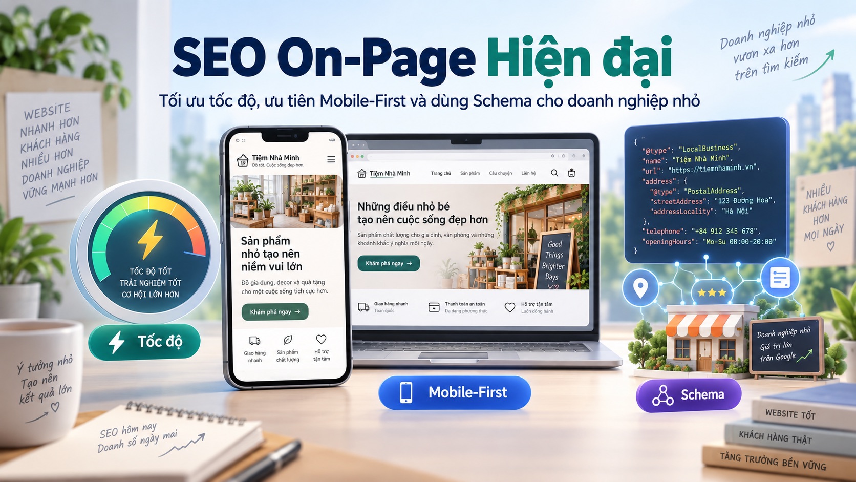 SEO On-Page Hiện đại: Tối ưu tốc độ, ưu tiên Mobile-First và dùng Schema cho doanh nghiệp nhỏ