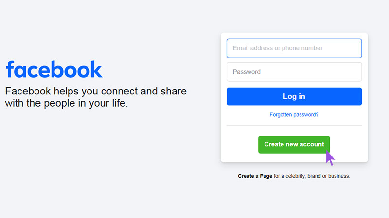 Cách đăng ký Facebook - Nhấp vào tạo tài khoản mới