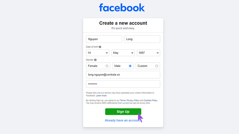 Cách đăng ký Facebook - Nhập đầy đủ thông tin