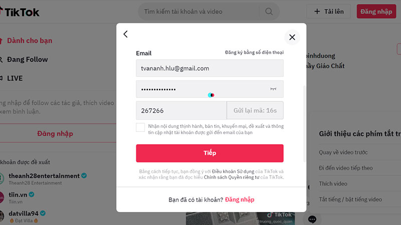 Cách đăng ký Tiktok - Tiktok sẽ gửi mã xác nhận dành cho bạn