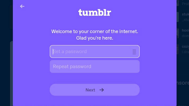 Cách đăng ký Tumblr - Nhập ID và Pass