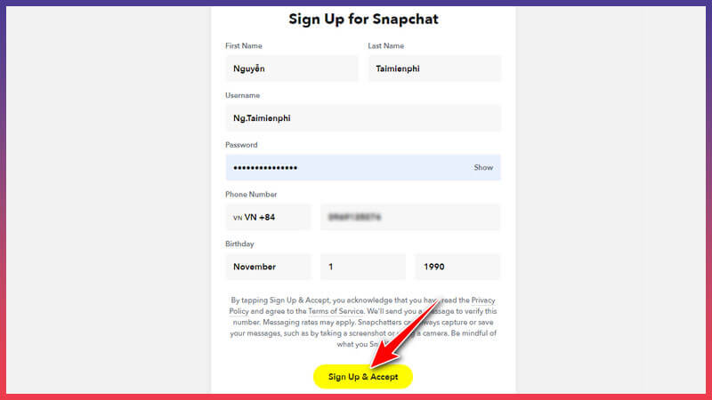 Cách đăng ký Snapchat - Cần số điện thoại chính chủ để xác nhận mã xác thực tài khoản