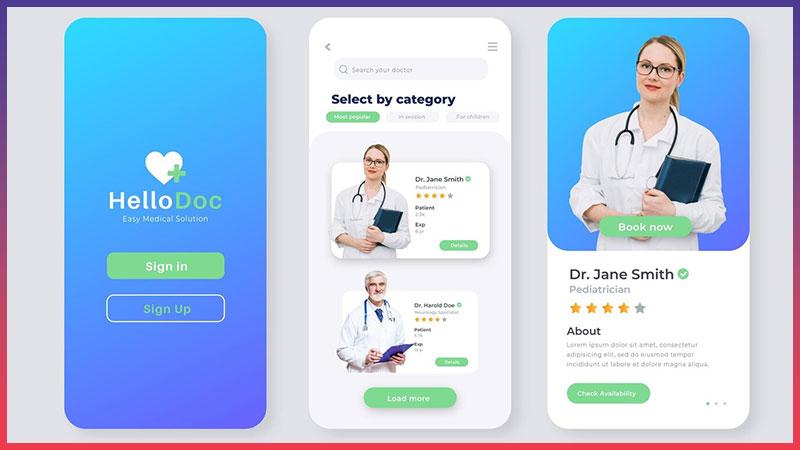 Giao diện minh họa của mobile app bệnh viện