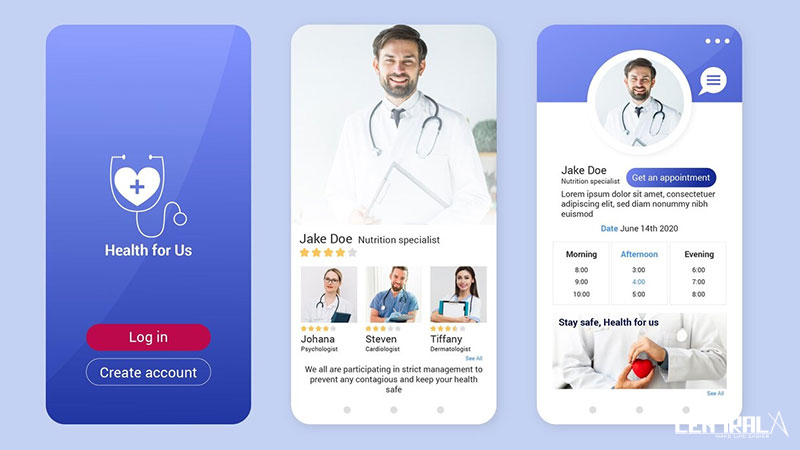Giao diện minh họa của mobile app phòng khám