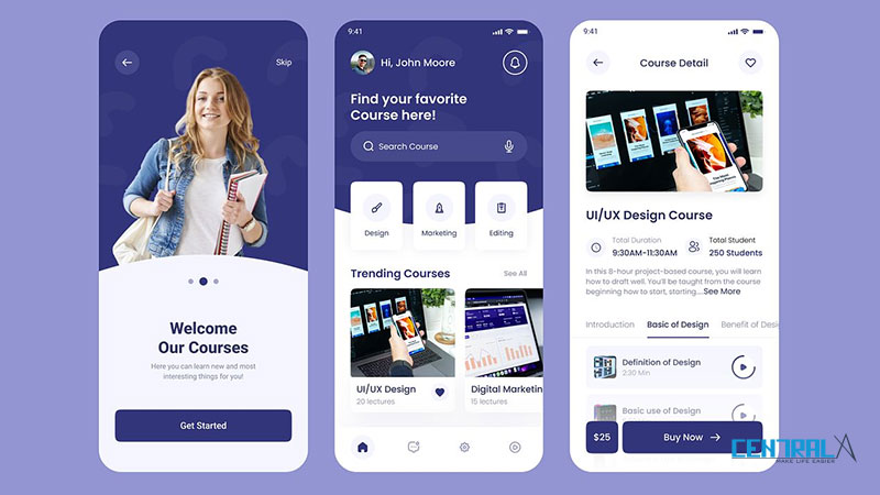 Giao diện minh họa của mobile app trường học