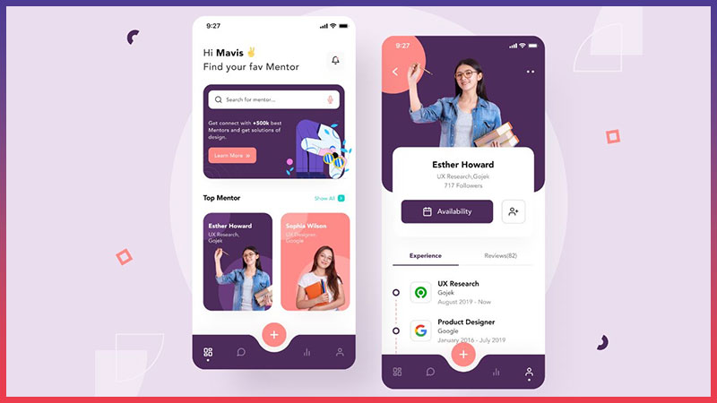 Một số tính năng minh họa của mobile app trung tâm dạy nghề