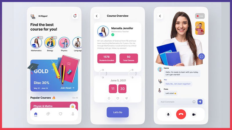 Giao diện minh họa của mobile app trung tâm tiếng anh