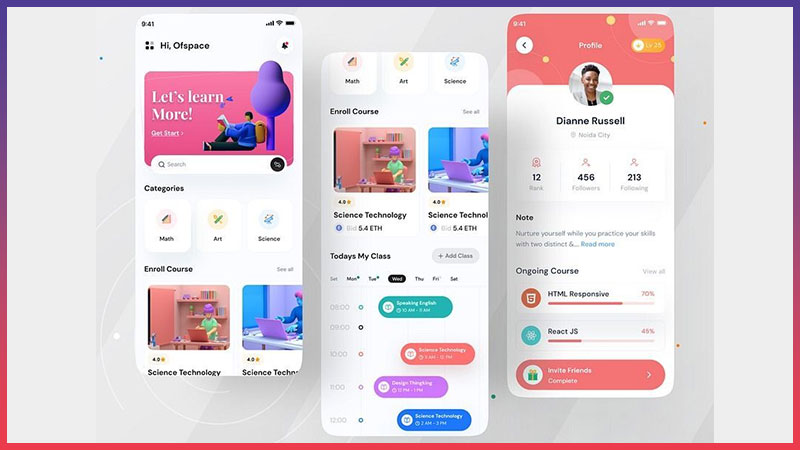 Một số tính năng minh họa của mobile app trung tâm tiếng anh