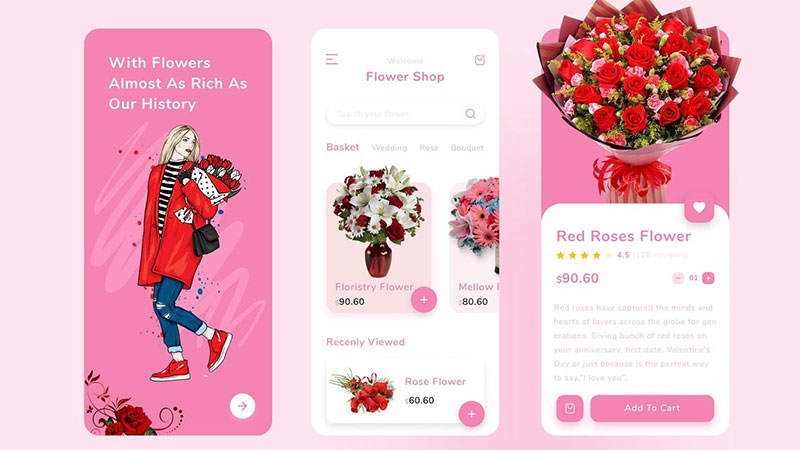 Một số tính năng minh họa của mobile app tiệm hoa tươi