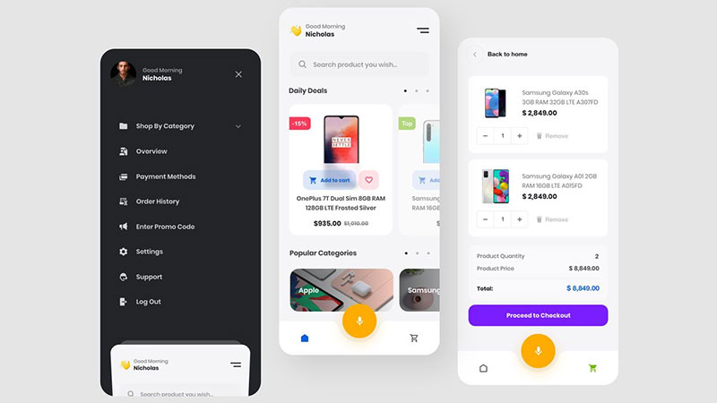 Một số tính năng minh họa của mobile app cửa hàng điện thoại
