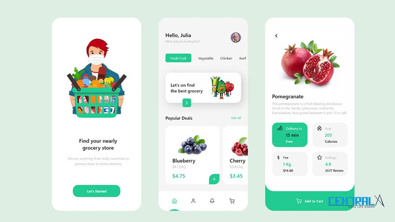 Giao diện minh họa của mobile app siêu thị mini
