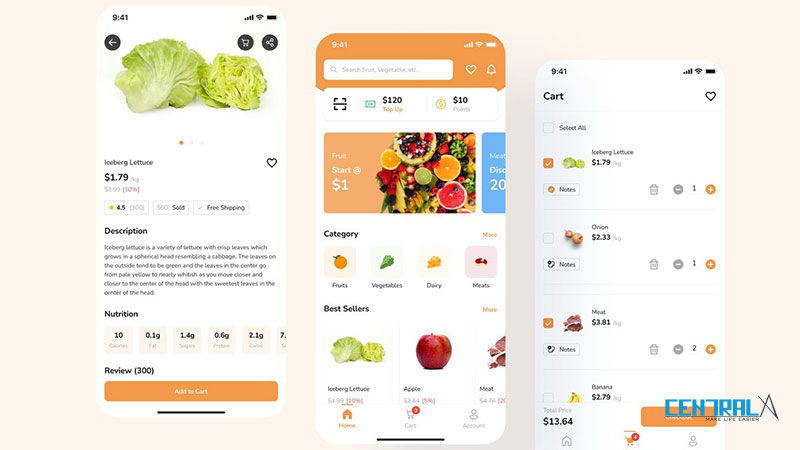 Giao diện minh họa của mobile app cửa hàng tiện lợi