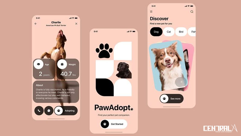 Một số tính năng minh họa của mobile app tiệm thú cưng