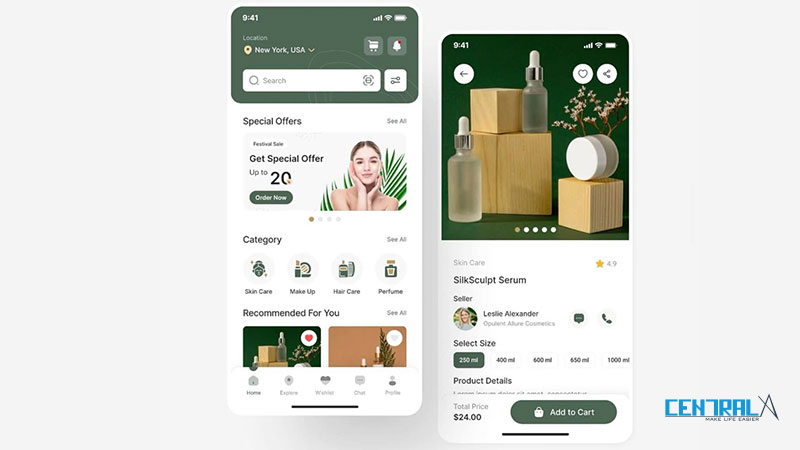 Giao diện minh họa của mobile app spa-massage