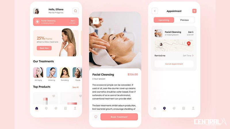 Một số tính năng minh họa của mobile app spa-massage