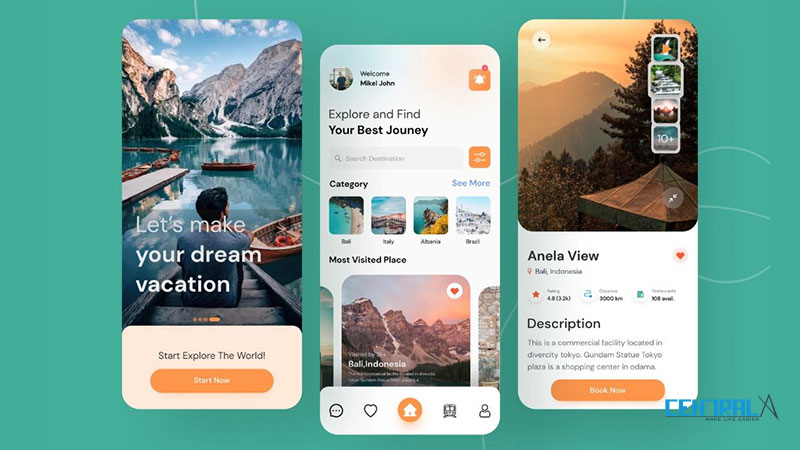 Giao diện minh họa của mobile app công ty du lịch