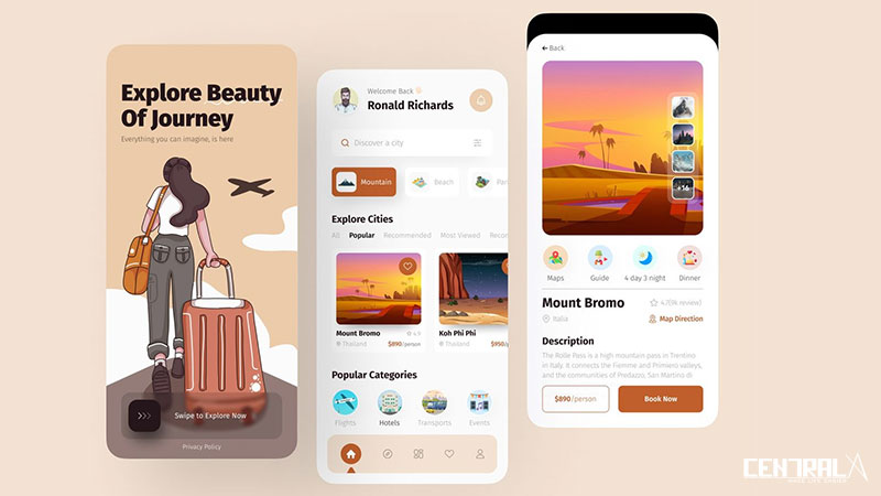 Một số tính năng minh họa của mobile app công ty du lịch