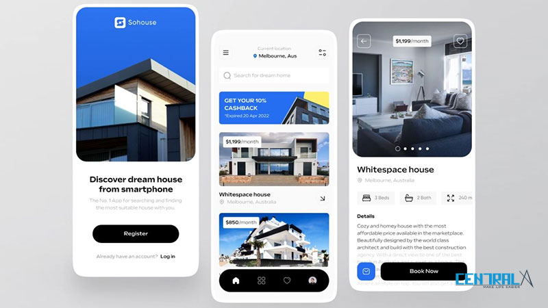 Giao diện minh họa của mobile app khách sạn