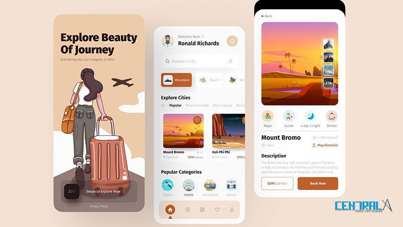 Giao diện minh họa của mobile app resort