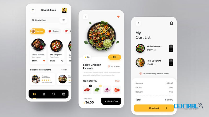 Giao diện minh họa của mobile app nhà hàng