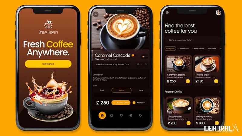 Một số tính năng minh họa của mobile app cho chuỗi quán cà phê