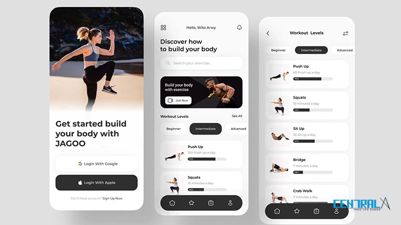 Giao diện minh họa của mobile app trung tâm thể hình