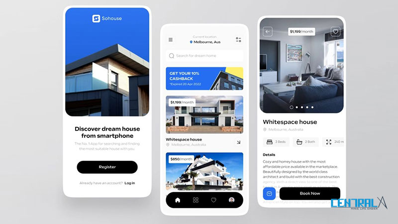Giao diện minh họa của mobile app công ty xây dựng