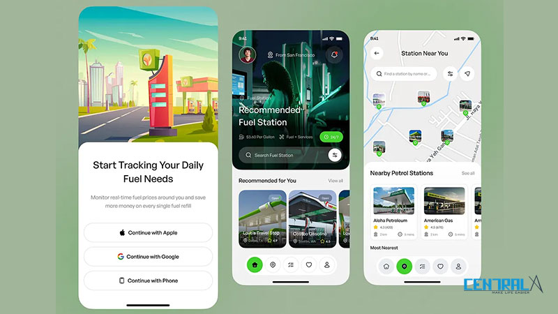 Giao diện minh họa của mobile app trạm xăng