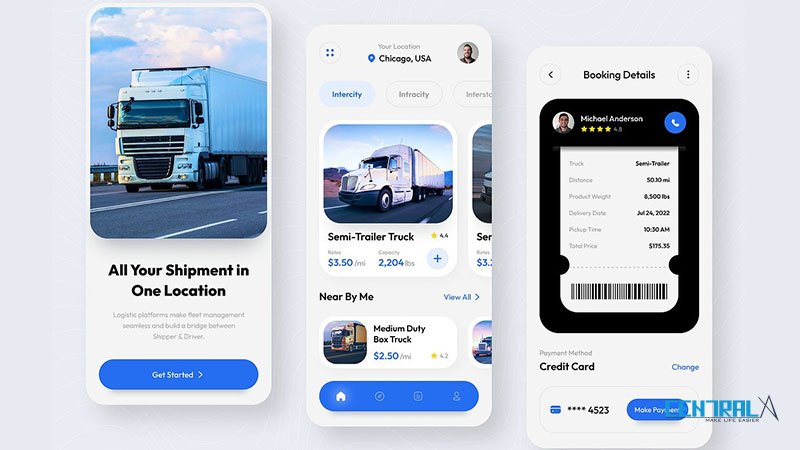 Giao diện minh họa của mobile app công ty logistics