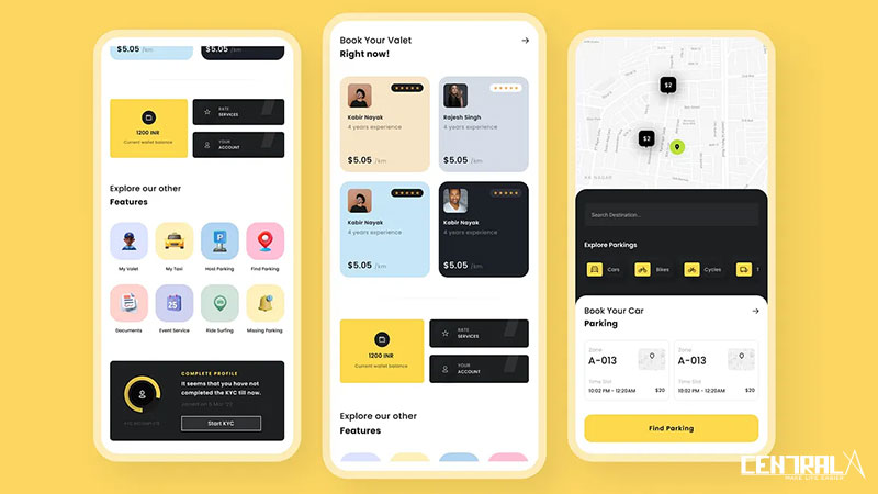 Một số tính năng minh họa của mobile app garage ô tô