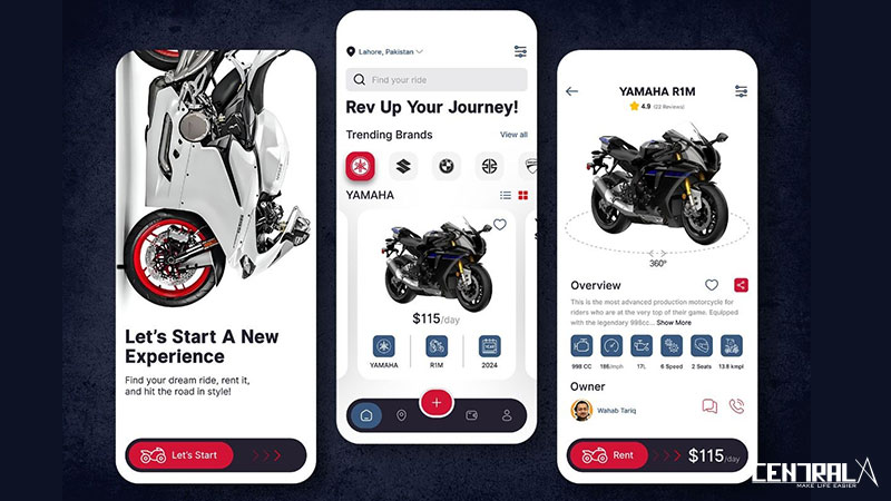 Một số tính năng minh họa của mobile app trung tâm sửa xe máy