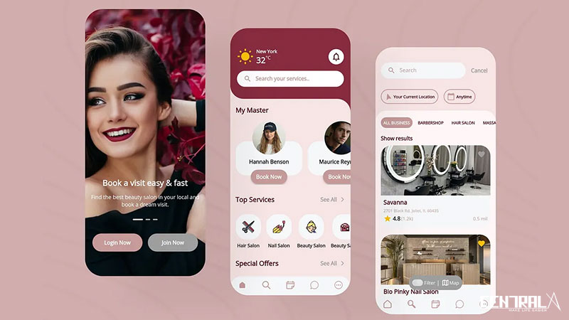 Một số tính năng minh họa của mobile app salon tóc