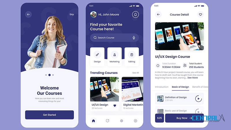 Giao diện minh họa của mobile app trung tâm gia sư