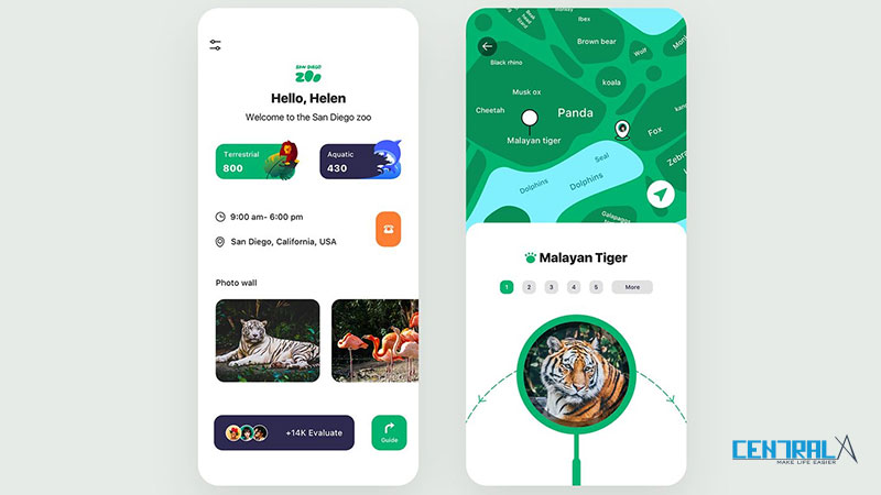 Giao diện minh họa của mobile app thảo cầm viên