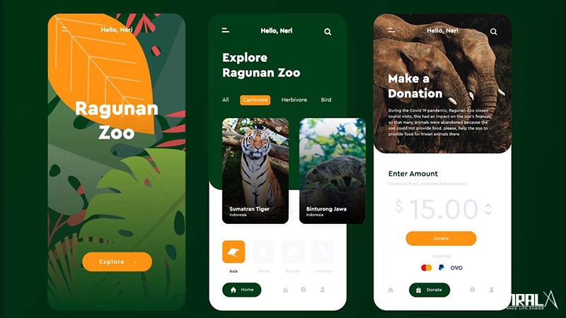 Một số tính năng minh họa của mobile app thảo cầm viên
