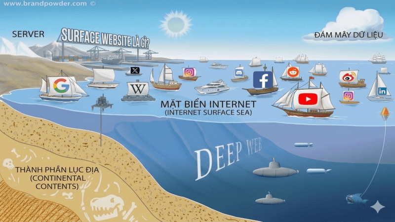 Website bergie nằm ở đâu trong đại dương Internet