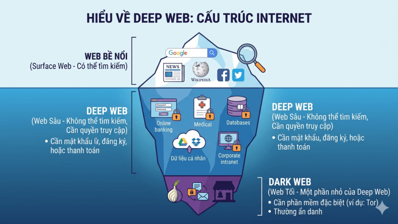 Deep website chiếm bao nhiêu  trong đại dương internet